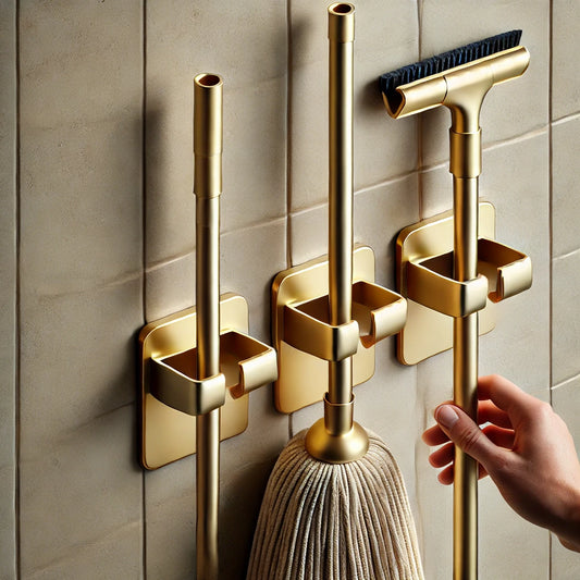 Mutfak ve Banyo Düzeni İçin Gold Askı: Duvara Monte Paspas ve Mop Tutucu Deneyimi