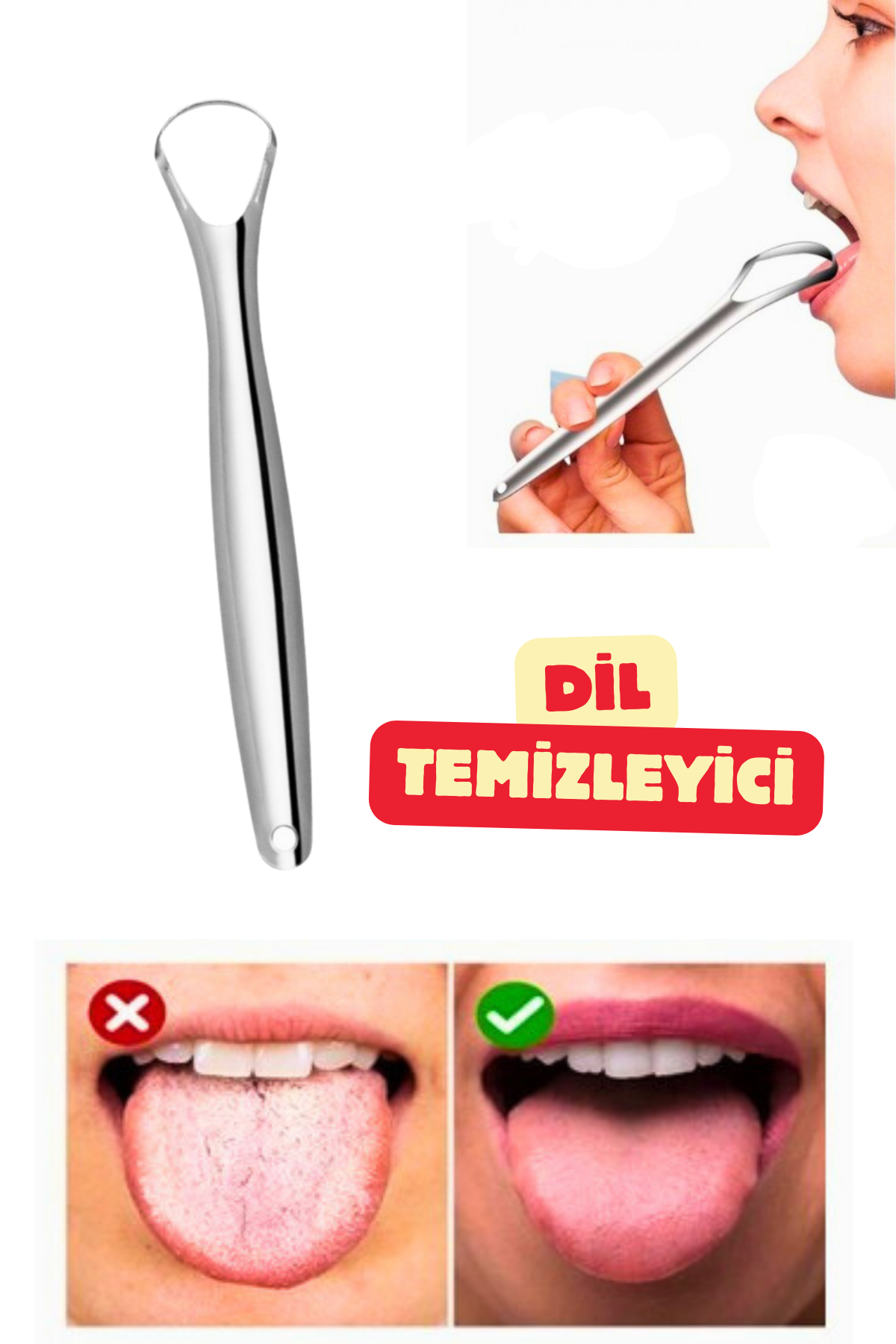 Paslanmaz Çelik Dil Temizleyici Ağız Bakım Dil Temizleme Aparatı