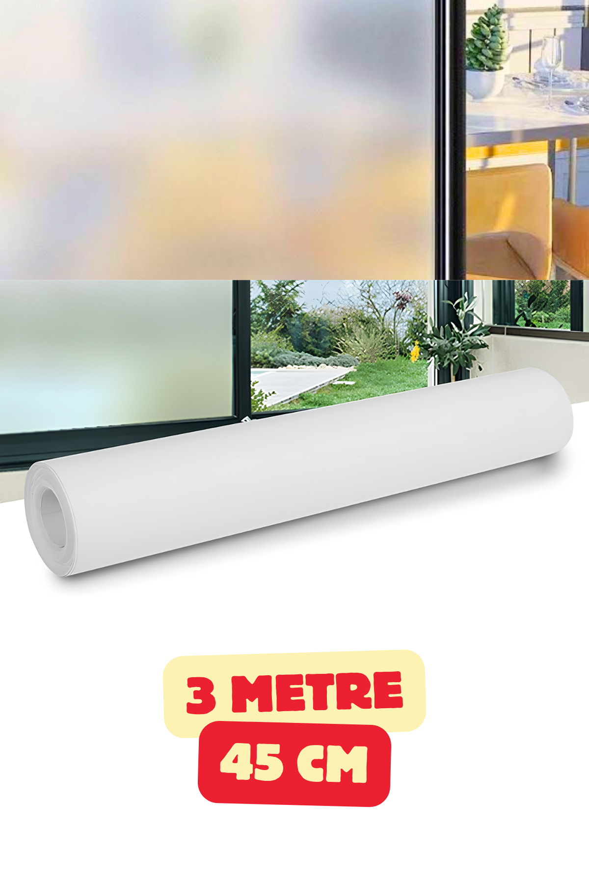 UV Engelleyici Buzlu Cam Film Kendinden Yapışkanlı Folyo Duşakabin Balkon Cam Filmi 3m x 45cm